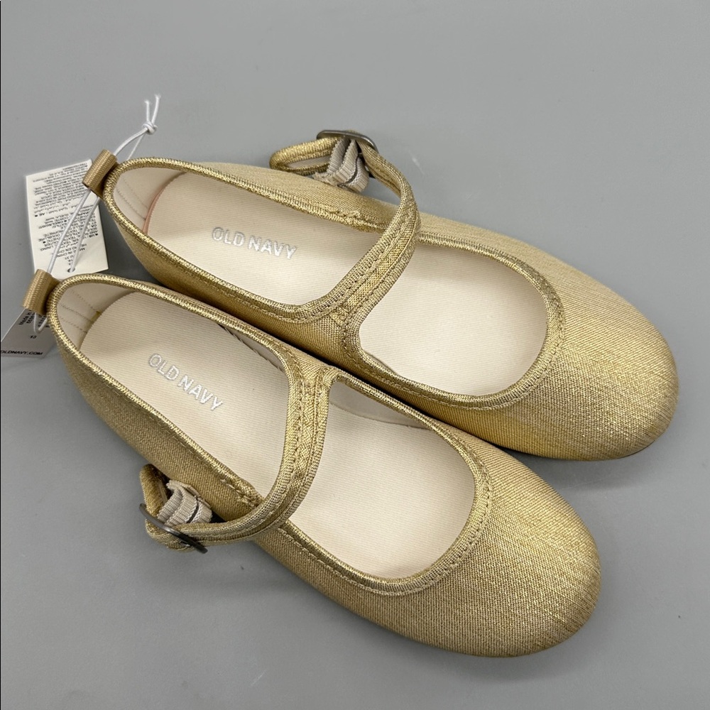 Old Navy Girls Metallic Gold Mary Jane Flats. Rand New - Picture 2 of 5